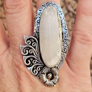 New Oversized Selenite 925 Silver Ring.